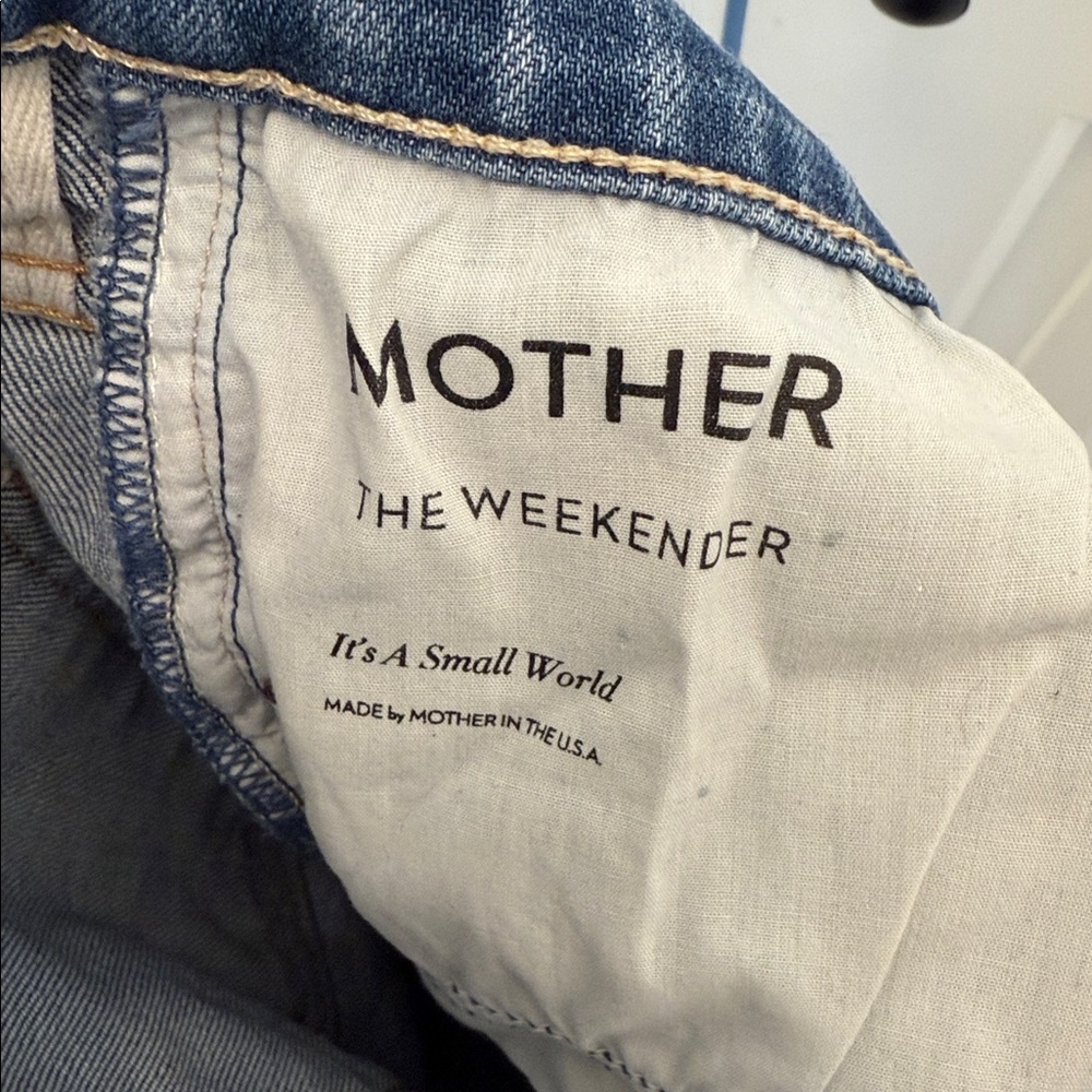 MOTHER SUPERIOR Weekender in It’s a Small World Blue Flare Jeans Sz. 27 LIKE NEW - Picture 9 of 10